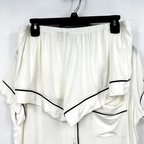 EBERJEY Giselle Short PJ Set Large Pure Ivory Navy Blue Tencel Modal Relaxed NWT - Picture 7 of 13
